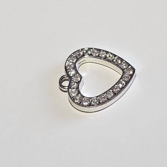 Silver Tone Open Heart Clear Rhinestone Dainty Charm Pendant - Picture 8 of 9